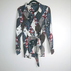 M NWOT Tommy Hilfiger Mushroom Floral Patchwork Button Front Top